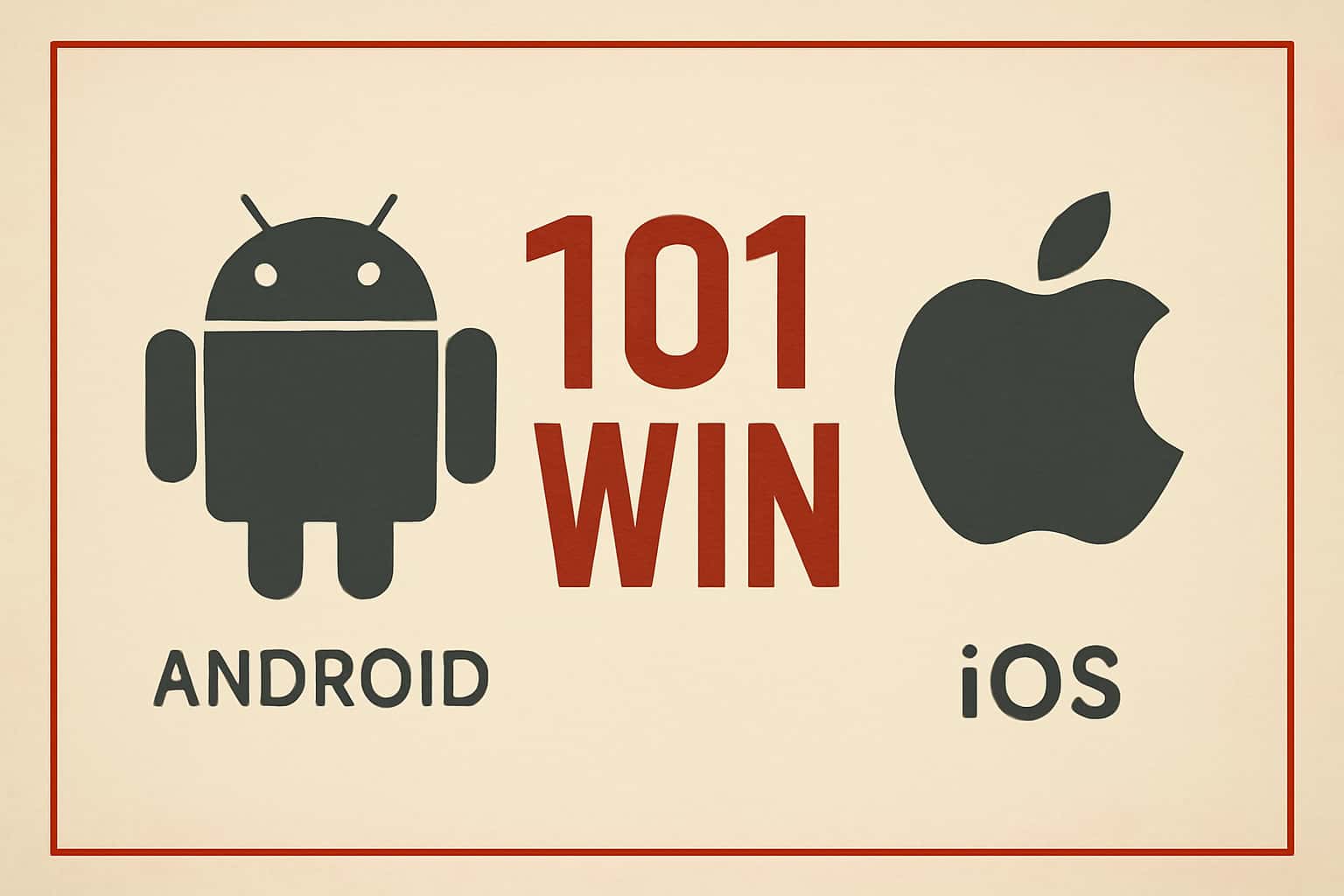 An informative image illustrating the comparison of Android and iOS for 101 Win with the text '101 Win' prominently displayed.