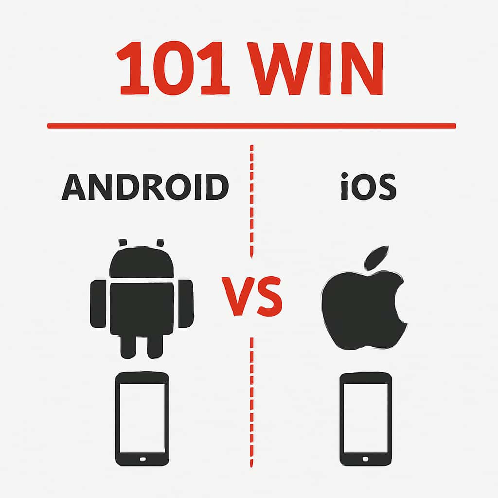 An educational diagram comparing Android and iOS access for 101 Win.
