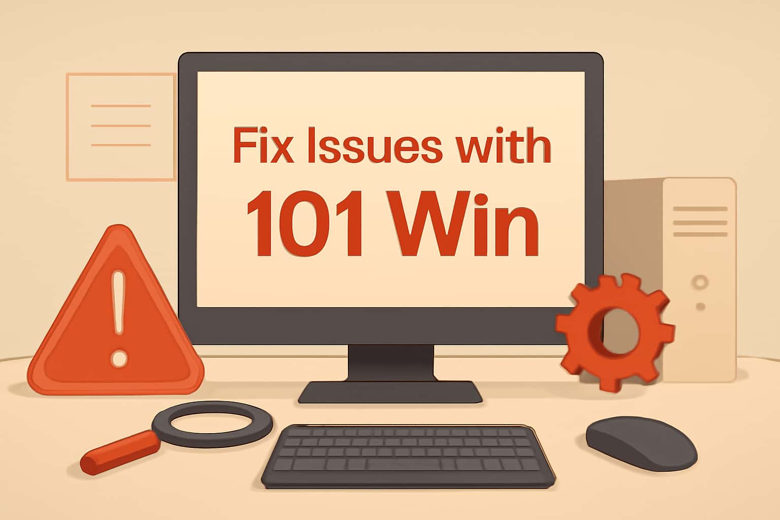 An informational scene showcasing solutions for fixing issues with 101 Win.