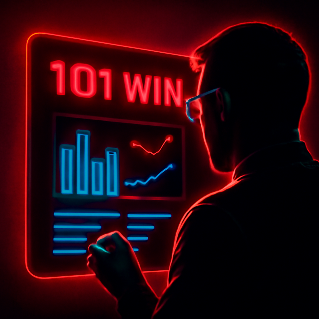 Badge design for the guide on updating the 101 Win app.