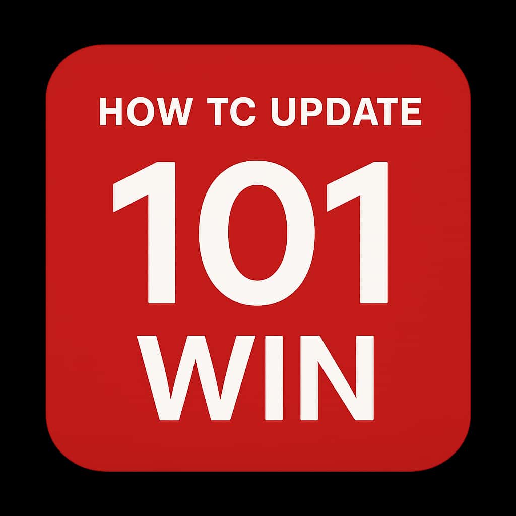 Badge design for the guide on updating the 101 Win app.