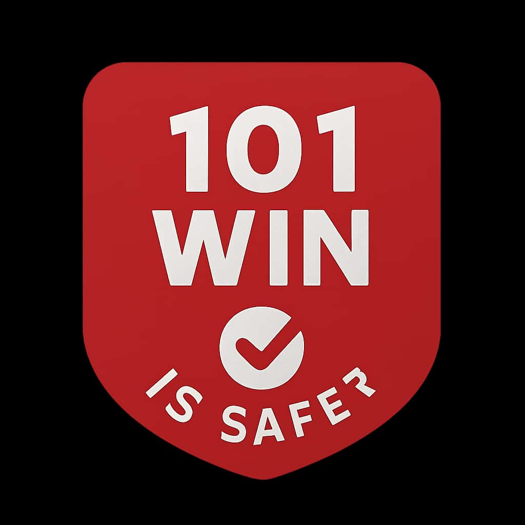 A professional badge representing the safety of the 101 Win app.